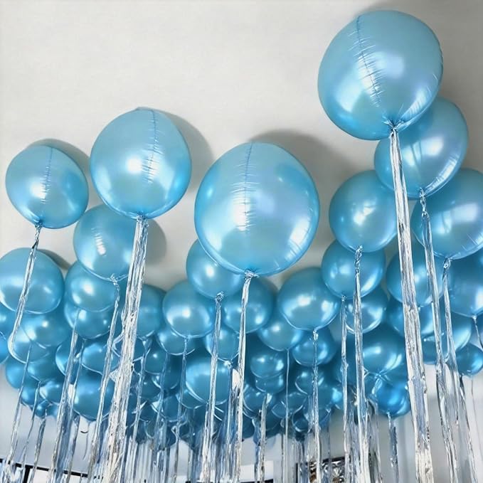 12Pcs Light Blue Round Balloons Foil, Big Metallic Blue Balloons - Image 6