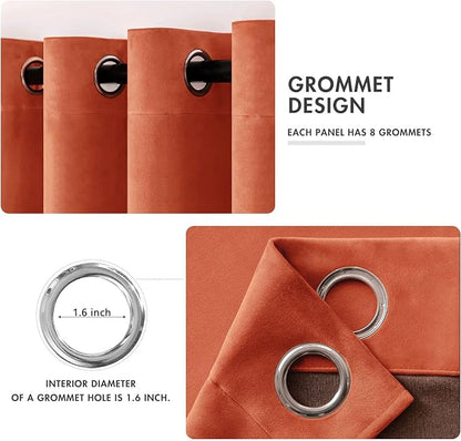 MIULEE Fall Burnt Orange Velvet Curtains 52 x 84 Inch Length Set of 2 | Grommet - Image 2