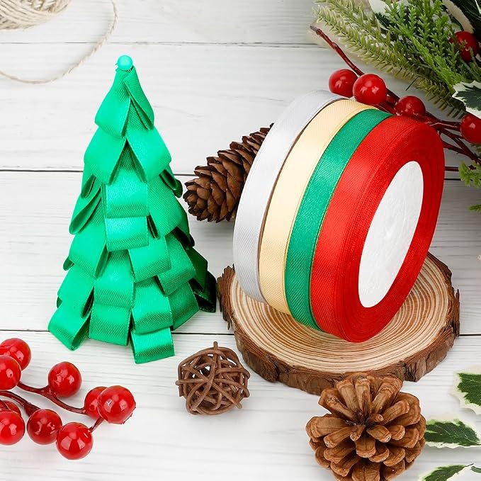 Christmas Ribbon for Gift Wrapping 4 Rolls 100 Yards 3/8 inch Red Green Gold - Image 3