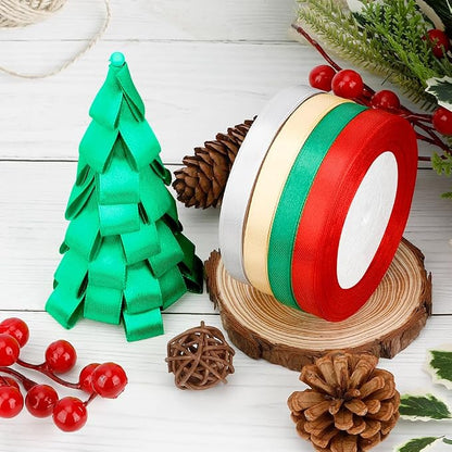 Christmas Ribbon for Gift Wrapping 4 Rolls 100 Yards 3/8 inch Red Green Gold - Image 3
