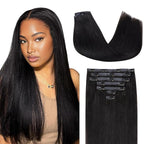 Lashey Seamless Clip in Hair Extensions Human Hair #1 Jet Black Light Yaki Straight Clip in Hair Extensions Real Human Hair 7pcs 110g 22 Inch PU Weft Natural Hair Extension for Women