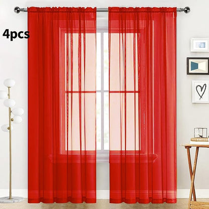 SpaceDresser Sheer Red Curtains 4 Panels Rod Pocket Semi-Sheer Curtain 72 - Image 2