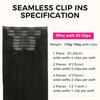 Lashey Clip in Hair Extensions Real Human Hair Seamless Hair Extensions, 9pcs 150g Straight Hair Natural Black #1B 20 Inch Clip in Hair Extension Remy Thick Human Hair with Soft PU Weft