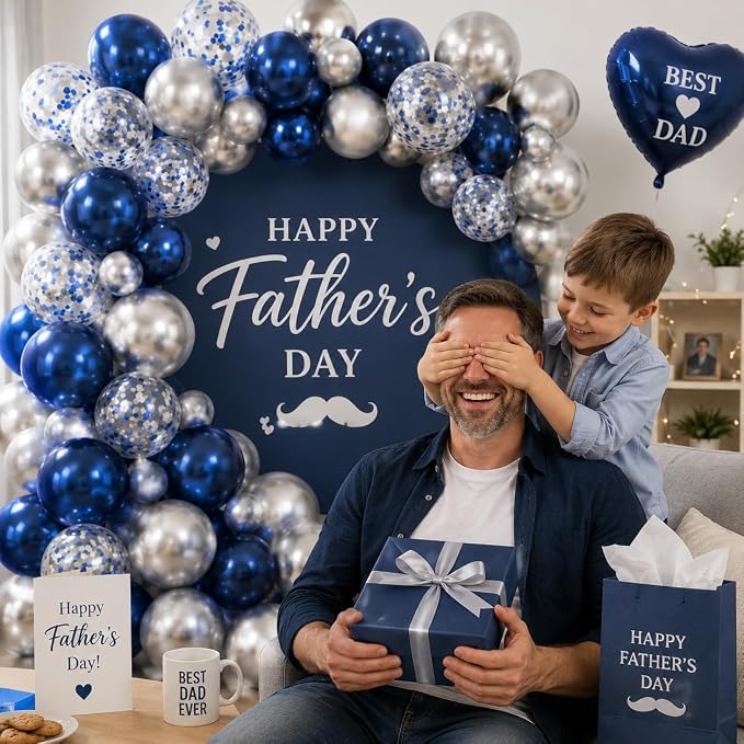 Navy Blue and Silver Balloons, 12 Inch Dark Midnight Blue Metallic Silver Latex - Image 5