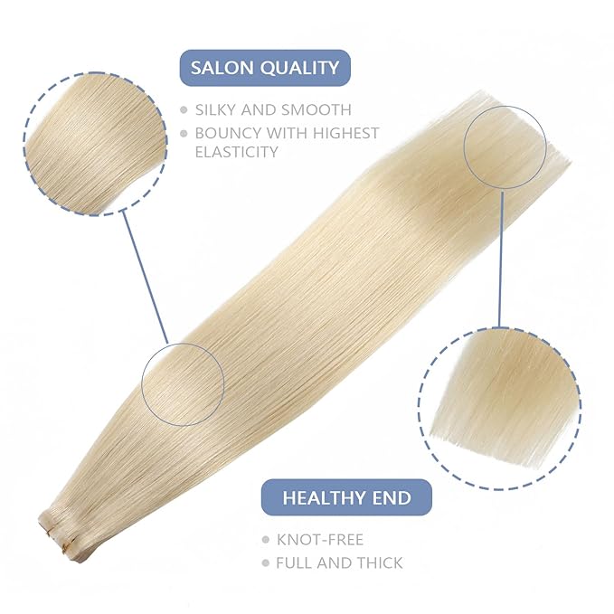 COOKAYU Invisible Tape in Human Hair Extensions, Injected Tape in Hair Platinum Blonde 45g 20pcs 20Inch Seamless Extensions Straight Invisi Edge Tape ins