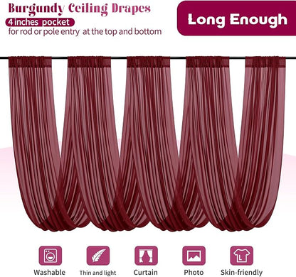 6 Panels Burgundy Ceiling Drapes - Image 3