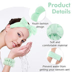 Zkptops 6Pcs Spa Headband for Washing Face Wristbands Set Women Bubble Skincare Makeup Sponge Terry Cloth Padded Puffy Headband Bow Tie Hairband Cute Non Slip Thick Hair Accessory Gifts (Light Green)