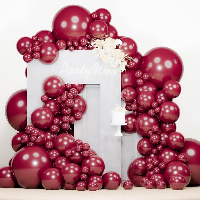 PartyWoo Pearl Burgundy Balloons 140pcs Dark Red Maroon Color | Different Sizes by PartyWoo
