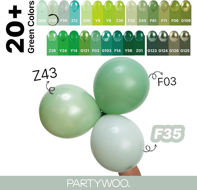 PartyWoo Dusty Green Balloons 100pcs Sage Olive Eucalyptus Green Boho Color | - Image 4