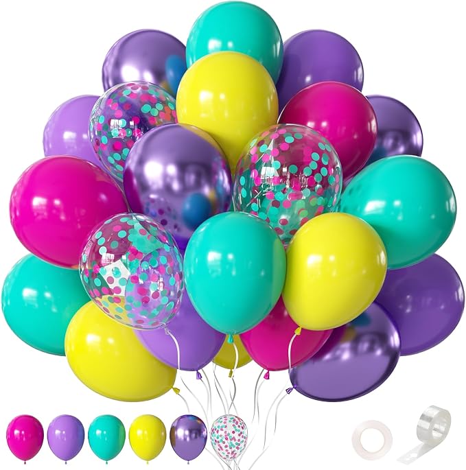 Pink Blue Purple Balloons 12 Inches 60 Pcs Hot Pink Metallic Purple Yellow by Searchbyoccasioncolorsize