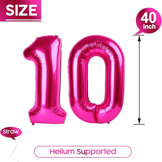 10 Balloon - Hot Pink Birthday Number Balloons, 40 Inch Party Decorations | Hot - Image 5