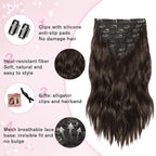 Hair Extensions for Women, 8PCS 16 Inch Dark Brown Clip in Hair Extensions, Synthetic Long Wavy Hairpieces for Women Full Head Thick