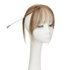 Benehair Clip on Bangs Human Hair, Front Hair Extensions for Women Hair Pieces with Temples for Daily Wear (Medium Brown highlights dark blonde)