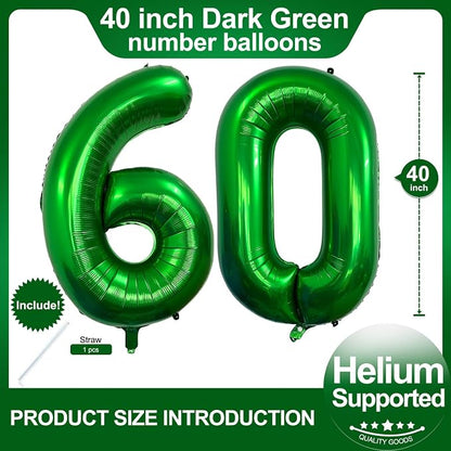 Number 60 Dark Green Balloons 40 Inch Giant Green 60 Numer Foil Helium Balloons - Image 2