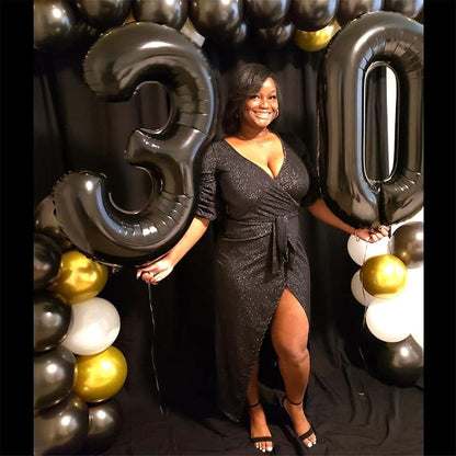 Black Number 30 Balloons, 40 Inch Black Mylar Foil Number 3 & 0 Balloons - Image 3