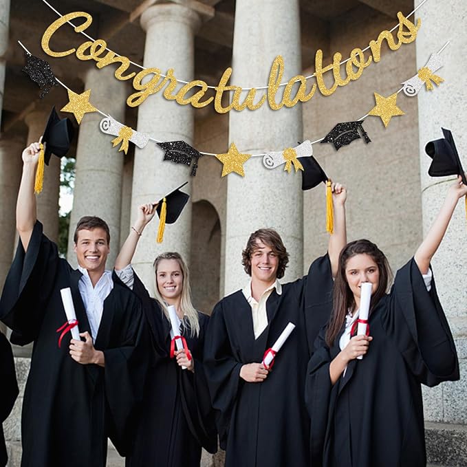 Congratulations Banner Gold Graduation Decorations Class of 2026 Prestrung - Image 4