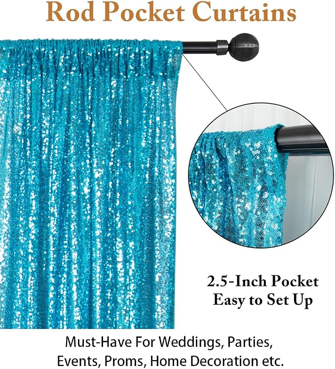 ShinyBeauty Sequin Backdrop 10x10FT Turquoise | Glitter Photo Background - Image 4