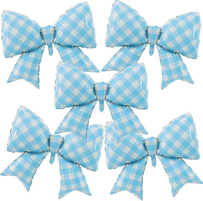 38 Inches Bow Balloon Checkered Blue by Vuzvuv