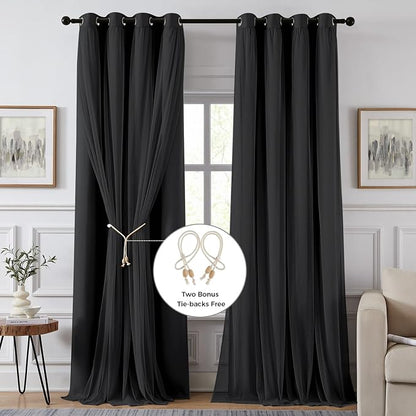 100% Blackout Curtains for Bedroom, Double Layer Black Curtains, Room Darkening - Image 2