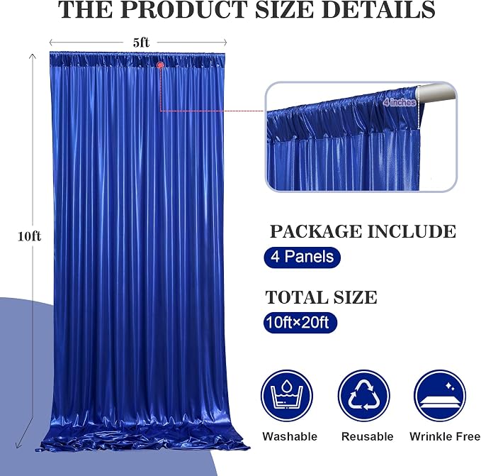 20x10ft Thick Royal Blue Glitter Backdrop Curtain Panels - Image 6