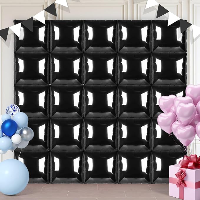 Black Square Foil Balloons 25 Pcs Metallic Black Balloons Wall Backdrop by Unknown