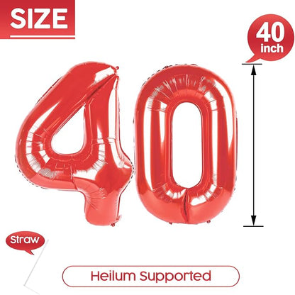 40 Balloon - Red Birthday Number Balloons, 40 Inch Decorations Men Women | Red - Image 5