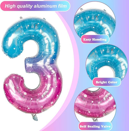 Large Blue Pink Starry 3 Balloons, 40 Inch Giant Mermaid Helium Mylar Foil - Image 9