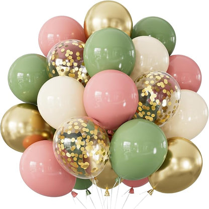 Pink and Green Balloons, Latex Party Decor | Sage Green Blush Pink Gold by Haolongfa