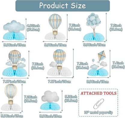 8Pcs Hot Air Balloon Honeycomb Centerpieces Blue Hot Air Balloon Clouds Table - Image 4