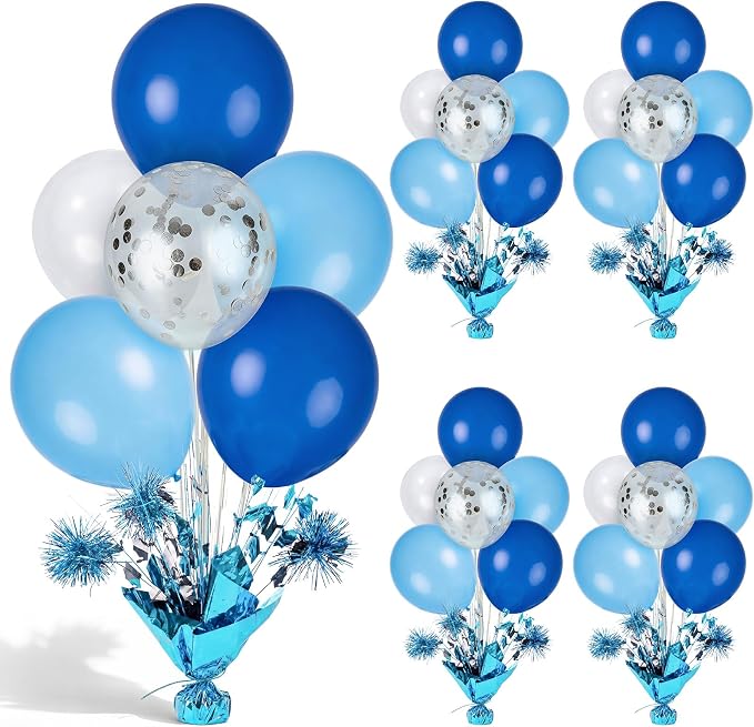 4 Set Blue White Balloon Centerpieces by Unknown