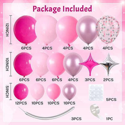 Hot Pink Balloons Garland Arch Kit, Metallic Chrome Magenta Balloon Happy - Image 3
