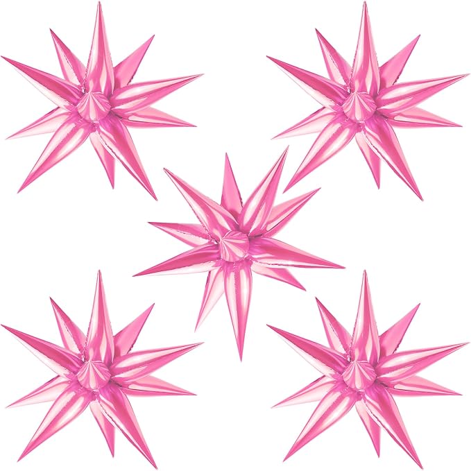 60 PCS Pink Star Balloons, 12 Point cone Explosion Star Foil Balloons by Moukiween
