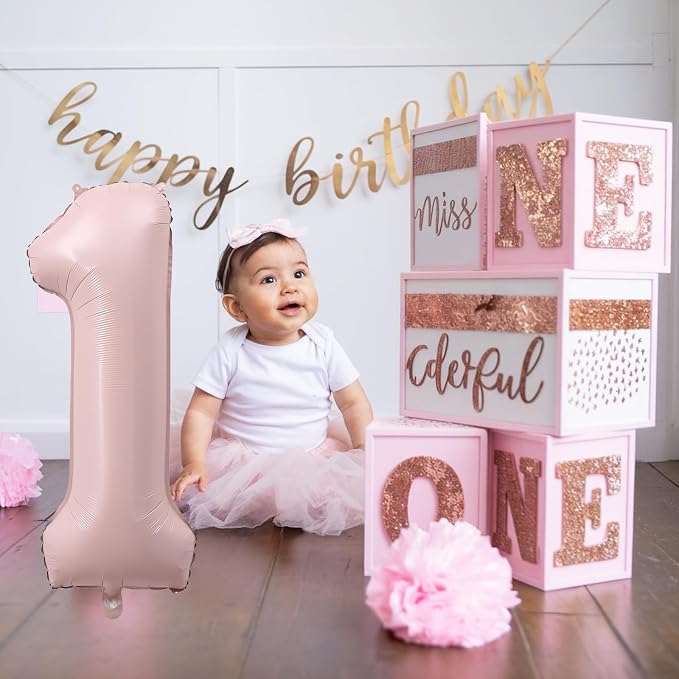 Pink 1 Balloons, 40 Inch Dusty Retro Light Pink Helium Foil Number 1 Balloon - Image 6