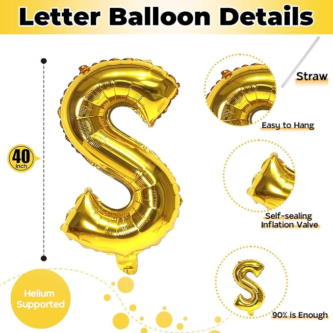 Giant S Alphabet Name Balloon, 40 Inch Helium Mylar Foil Word Balloons Letters - Image 2