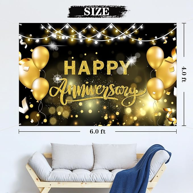 WeBenison Happy Anniversary Backdrop Wedding Anniversary Photography Background - Image 2