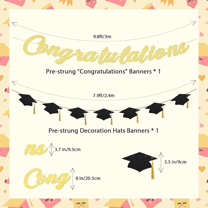 Congratulations Banner Pre-Strung Grad Cap Banner Graduation Decorations 2026 2 - Image 2