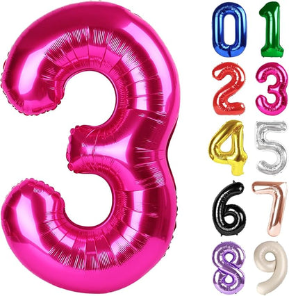 3 Balloon - Hot Pink Birthday Number Balloons, 40 Inch Party Decorations | Hot by ALPHADELTAPI