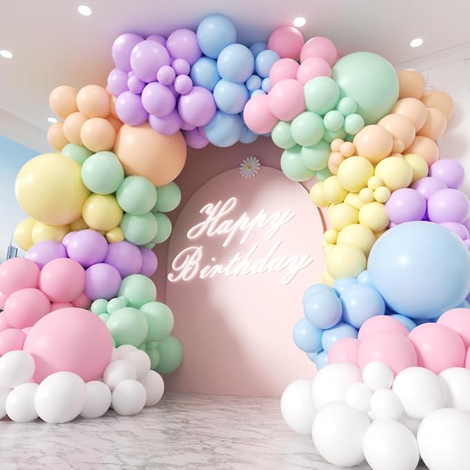 453Pcs Pastel Balloon Arch Kit, 7 Macaron Assorted Colors Balloon Garland Kit by PTGOLUO