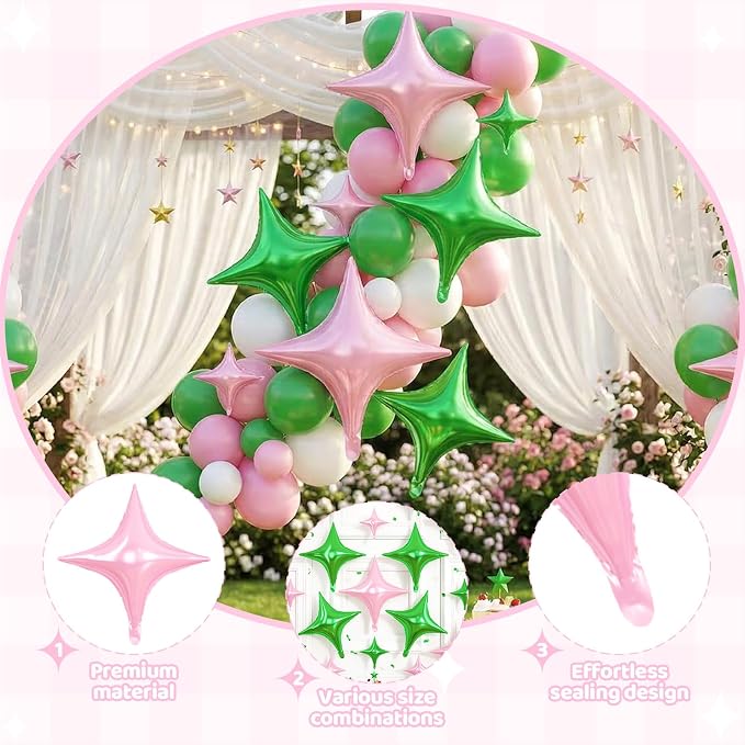 Green Pink Star Balloons, 26 Inch and 10 Inch Pink Stars Shaped Balloon - Image 3