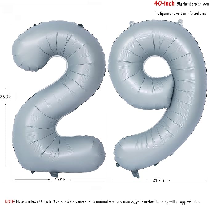 40 In Matte gray Number Balloon Helium Foil Mylar Birthday Balloon Digit 29 | - Image 2