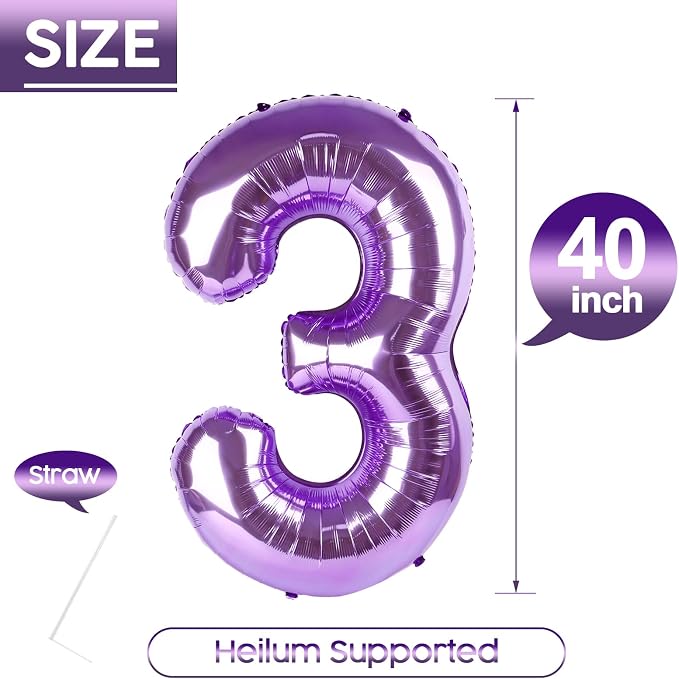 3 Balloon - Purple Birthday Number Balloons, 40 Inch Decorations Men Women | - Image 5