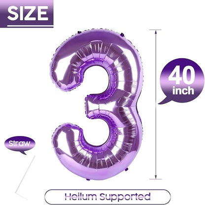 3 Balloon - Purple Birthday Number Balloons, 40 Inch Decorations Men Women | - Image 5