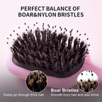 Mini Boar Bristles Hair Bursh, Travel Size Hair Brush for Women Men Kids, Protable Small Hair Brush for Pockets Purses, Mini Detangler Brush for Smooth Add Shine(Pink)