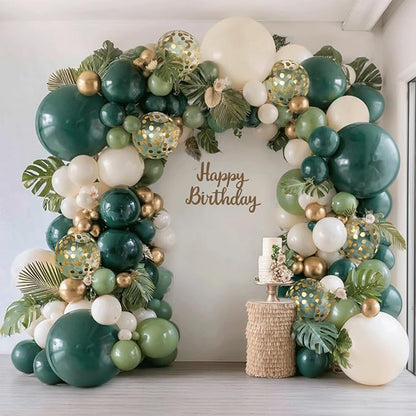 Emerald Green White Gold Balloons Arch Kit, Double Stuffed, Latex | by Zesliwy