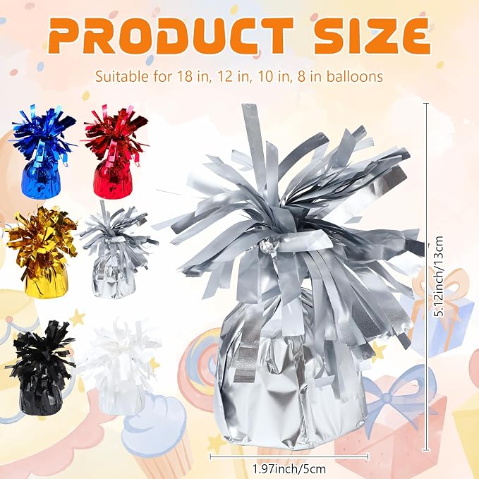 6 Pack Silver Balloon Weights Metallic Holder Anchors Balloon Holder Weights - Image 2