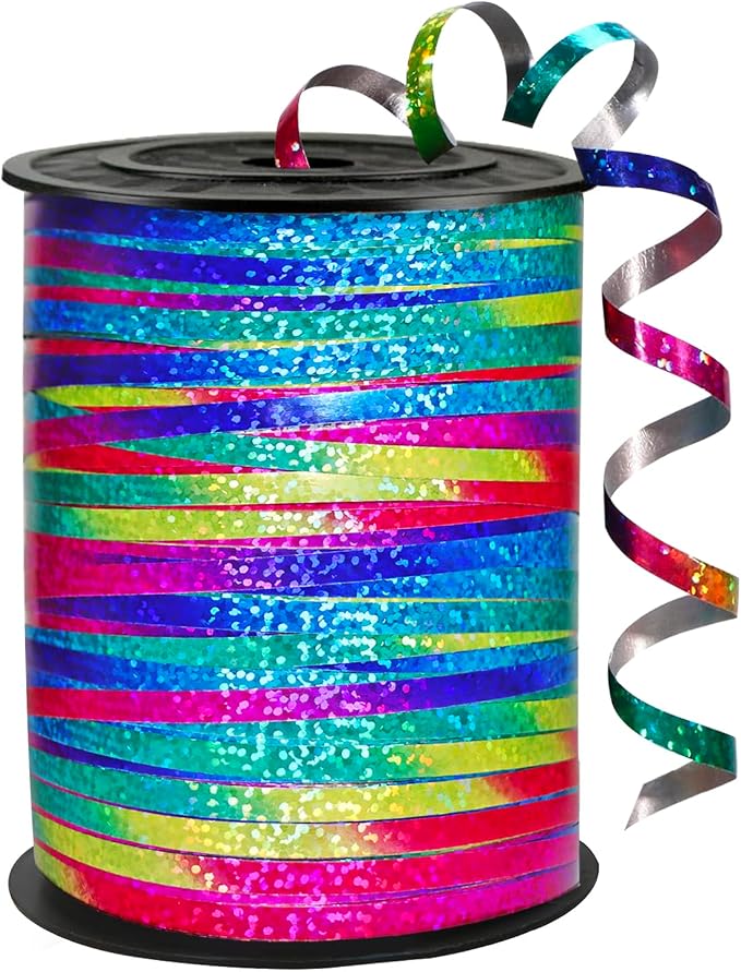 Rainbow Ribbon 500 Yard Curling Crimped, 3/16" Laser Curly Ribbon, Shiny Satin by weizedm