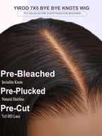 YIROO Bye Bye Knots 7x5 Lace Straight Bob Wig Glueless Human Hair Wig with Elastic Drawstring,Pre Plucked Pre Cut Short Bob Lace Closure Wig Wear and Go Natural Color 150% Density 14Inch