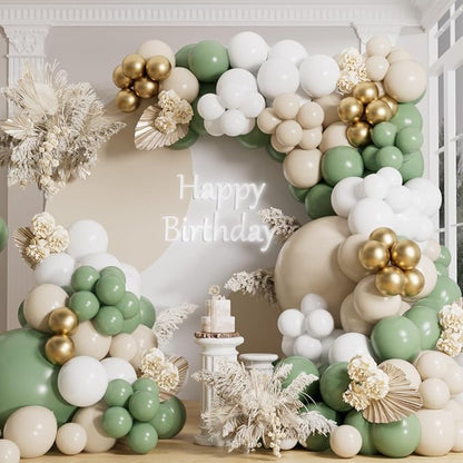 AULE 155Pcs Sage Green Balloon Arch Kit Olive Sand White Balloons | Dusty Green by AULE