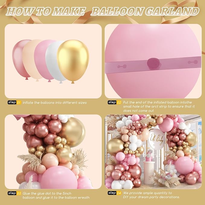 412Pcs Rose Gold Balloon Garland Arch Kit, 18 12 10 5 Inch Nude Pastel Pink - Image 3