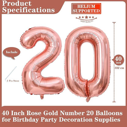 Rose Gold 20 Number Balloons, 40 Inch Giant Number 20 Balloons Foil Mylar - Image 2